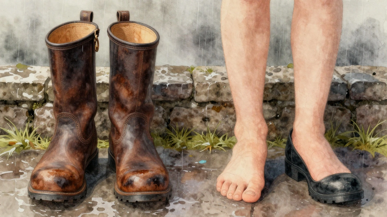 Side-by-side comparison of Irish boots showing Thursday Boots' wider toe box versus narrower brands