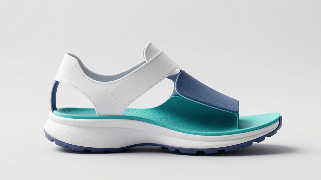 3D cross-section of a supportive work shoe showing arch and heel stability