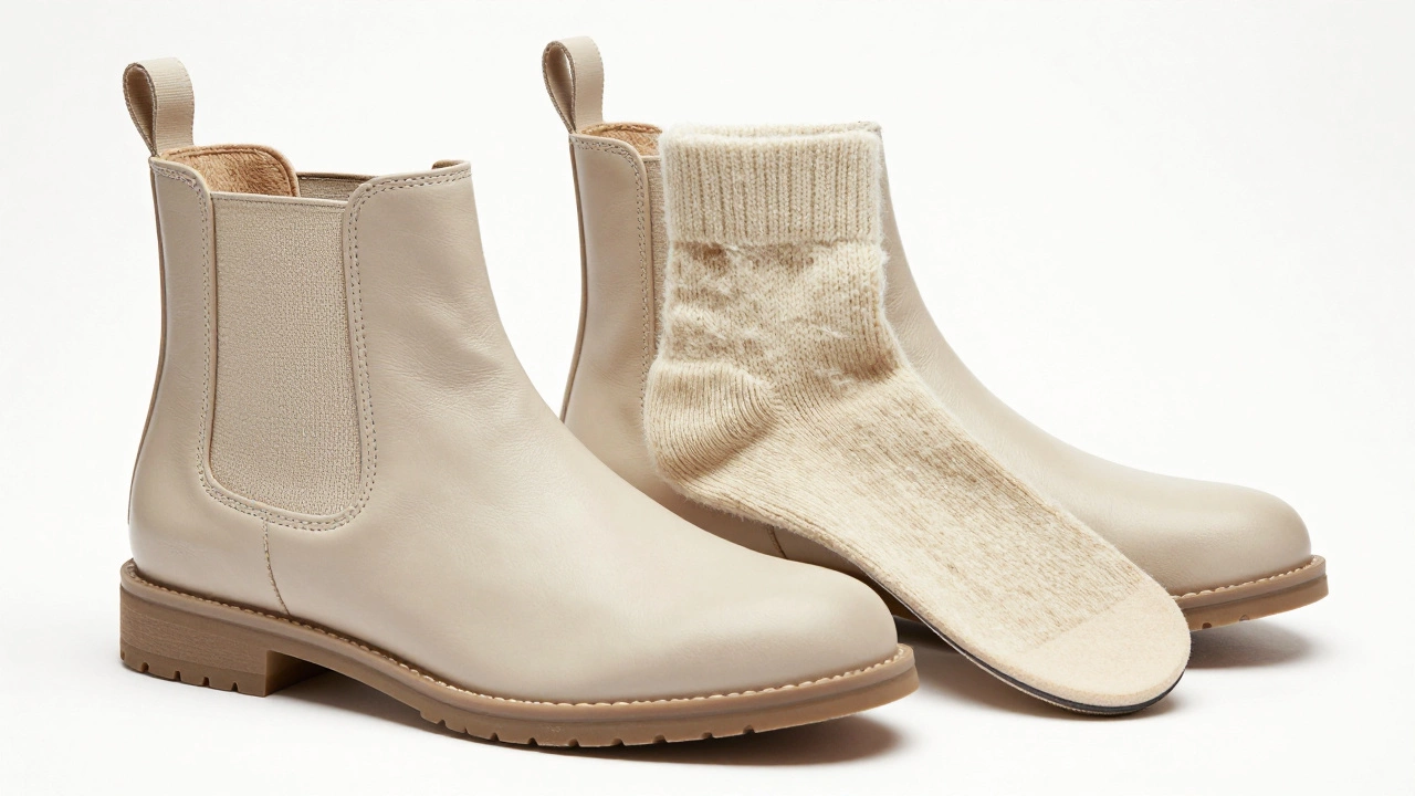 Chelsea boots paired with merino wool socks and a supportive gel insole