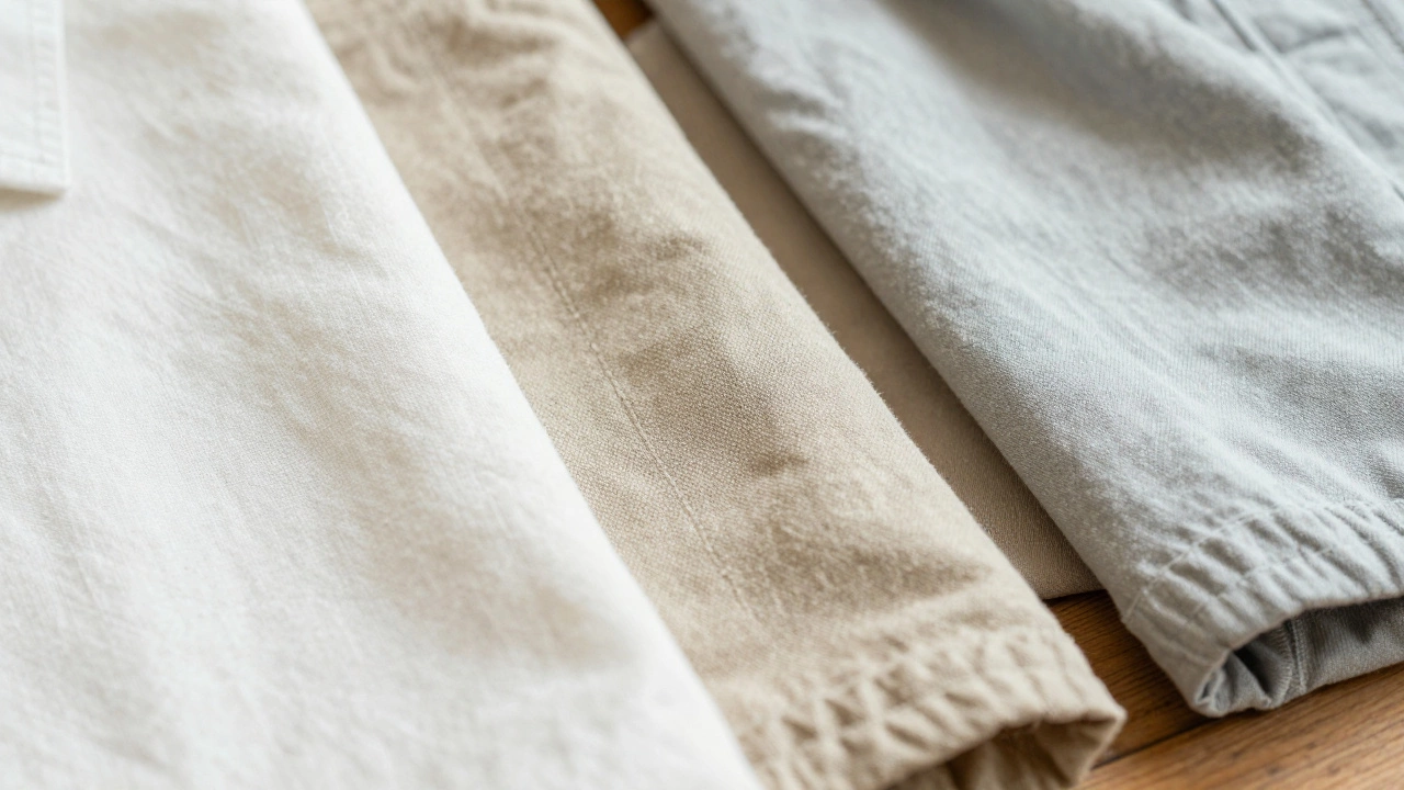 Close-up of breathable linen and cotton fabrics for summer jackets