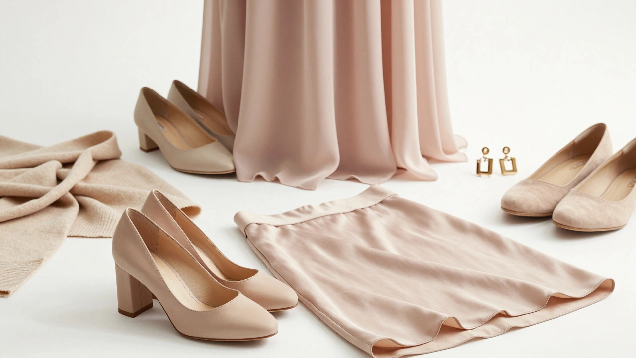 Fashion accessories and shoes paired with short and long evening dresses