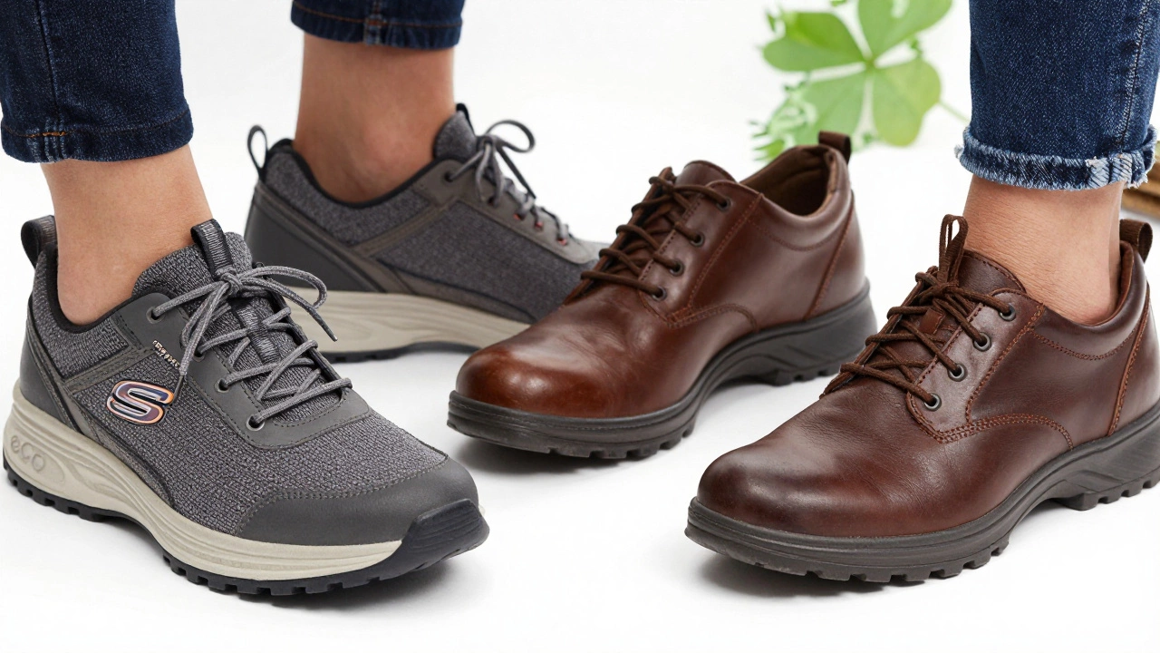 High-quality supportive work shoes displayed on white background