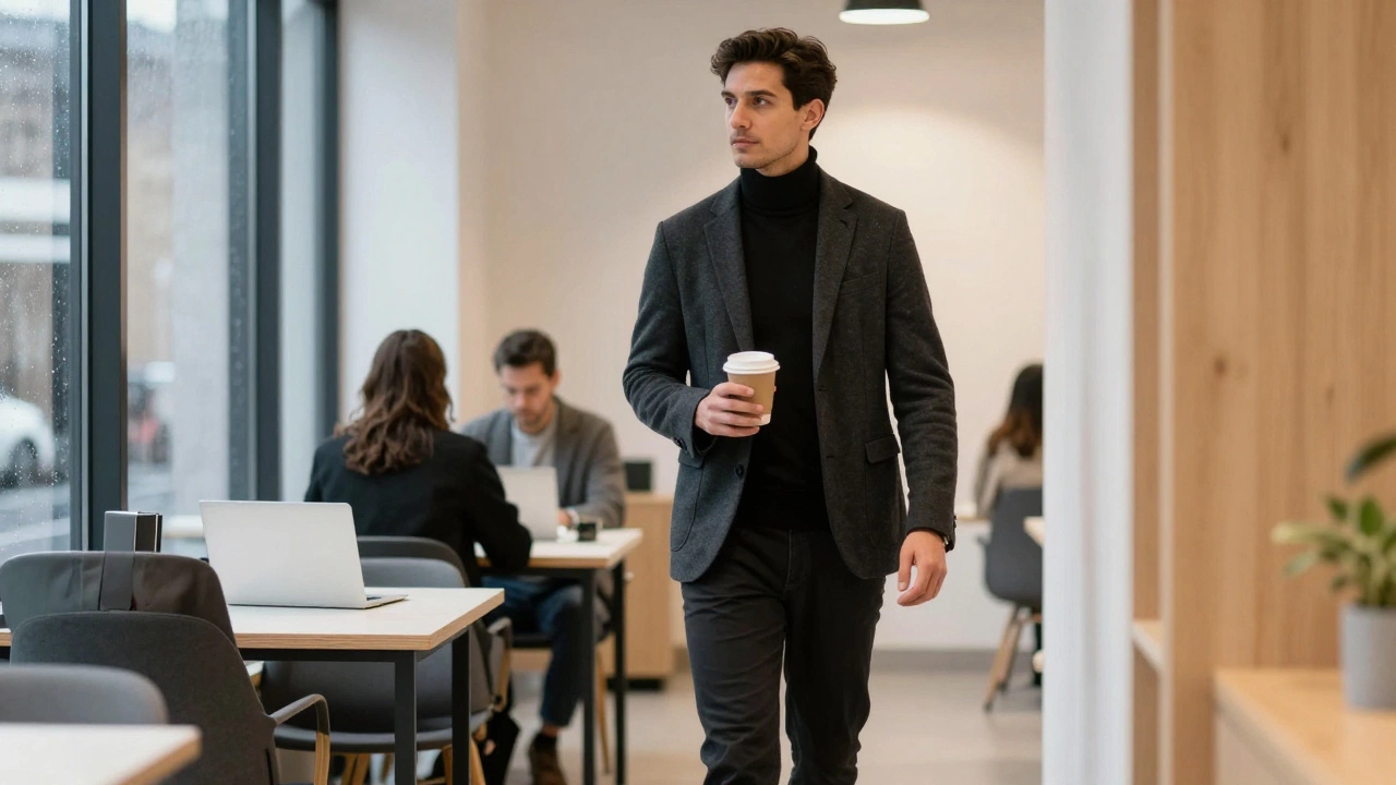 Professional man in layered black turtleneck in Dublin office