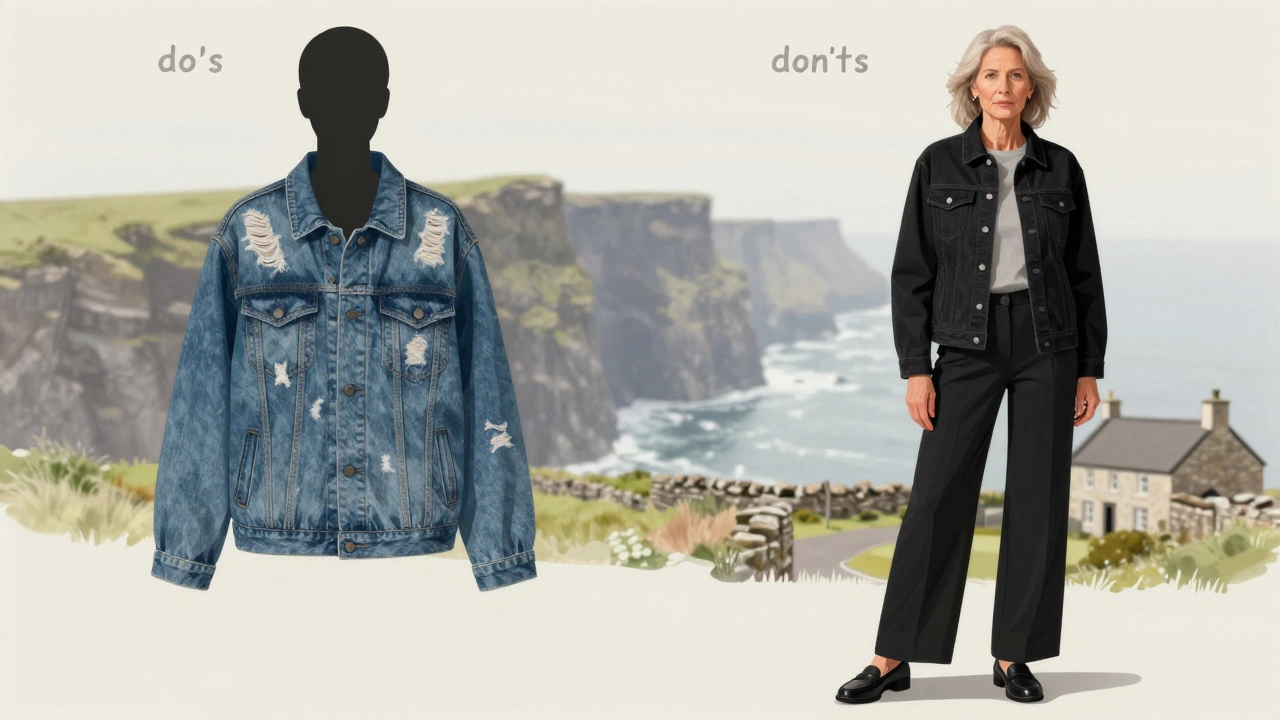 Comparison of ill-fitting vs well-fitted denim jackets for mature women