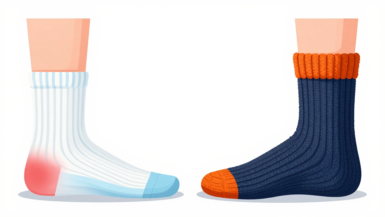 Diagram comparing tight fit vs roomy fit with thick socks
