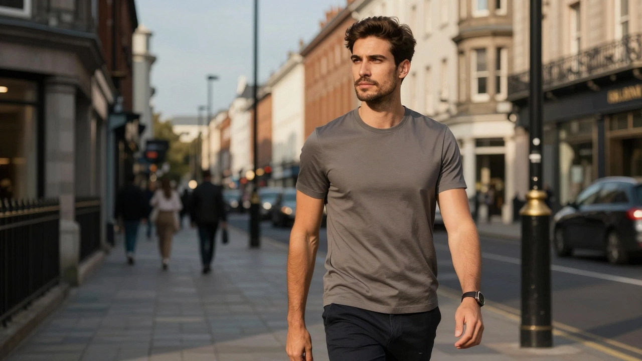 Person wearing bespoke t-shirt walking on Dublin's Grafton Street