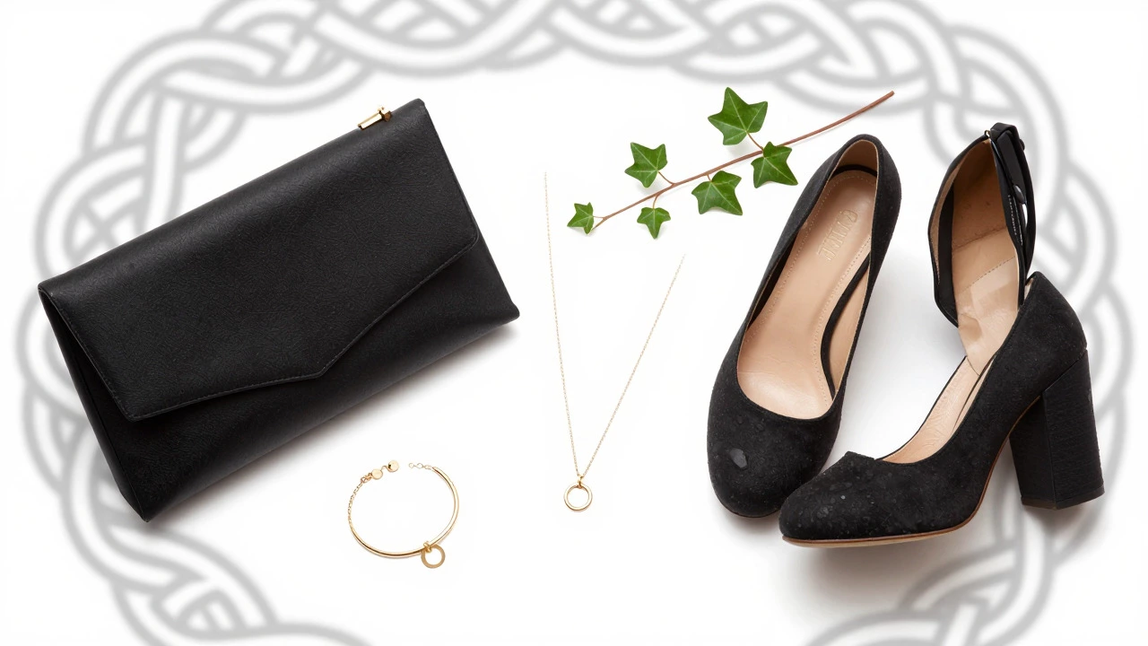 Elegant evening accessories including clutch and heels