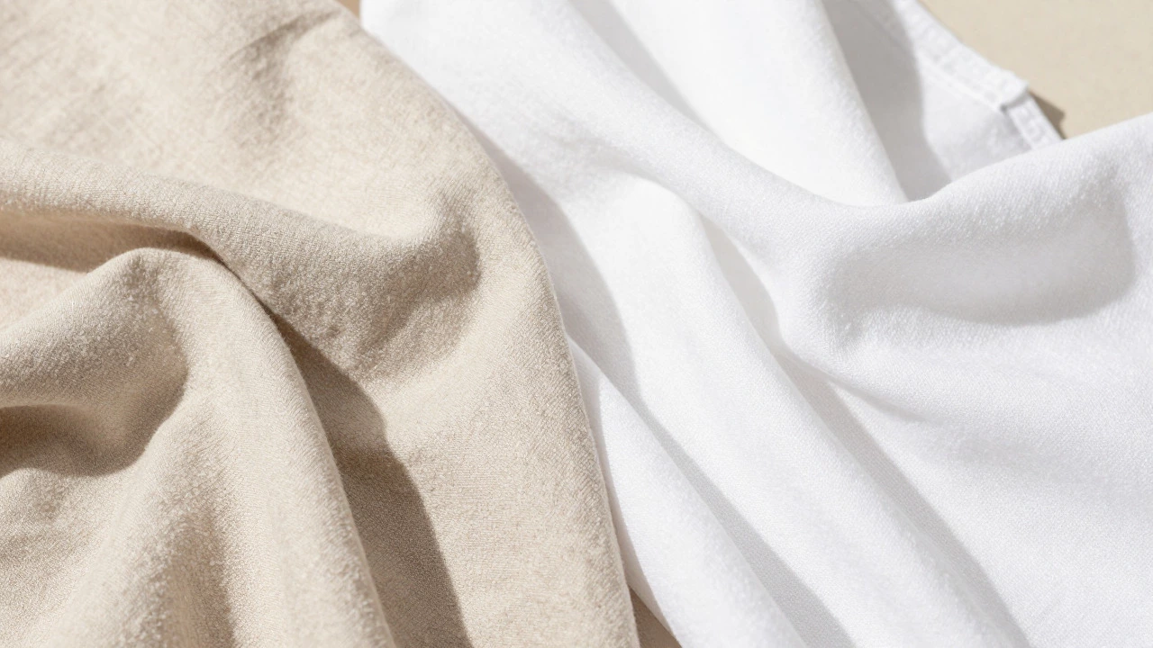 Close-up of breathable linen and cotton fabrics for summer wear
