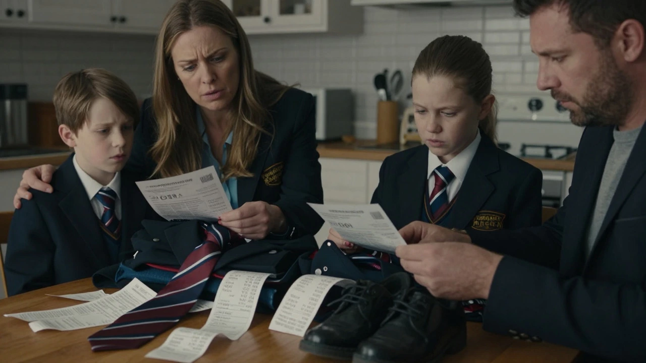 Stressed Irish family dealing with expensive school uniform bills