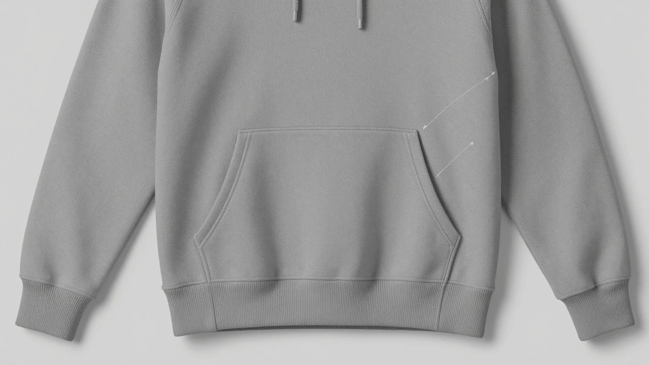 Technical diagram showing the drop shoulder and long hem of a boyfriend hoodie