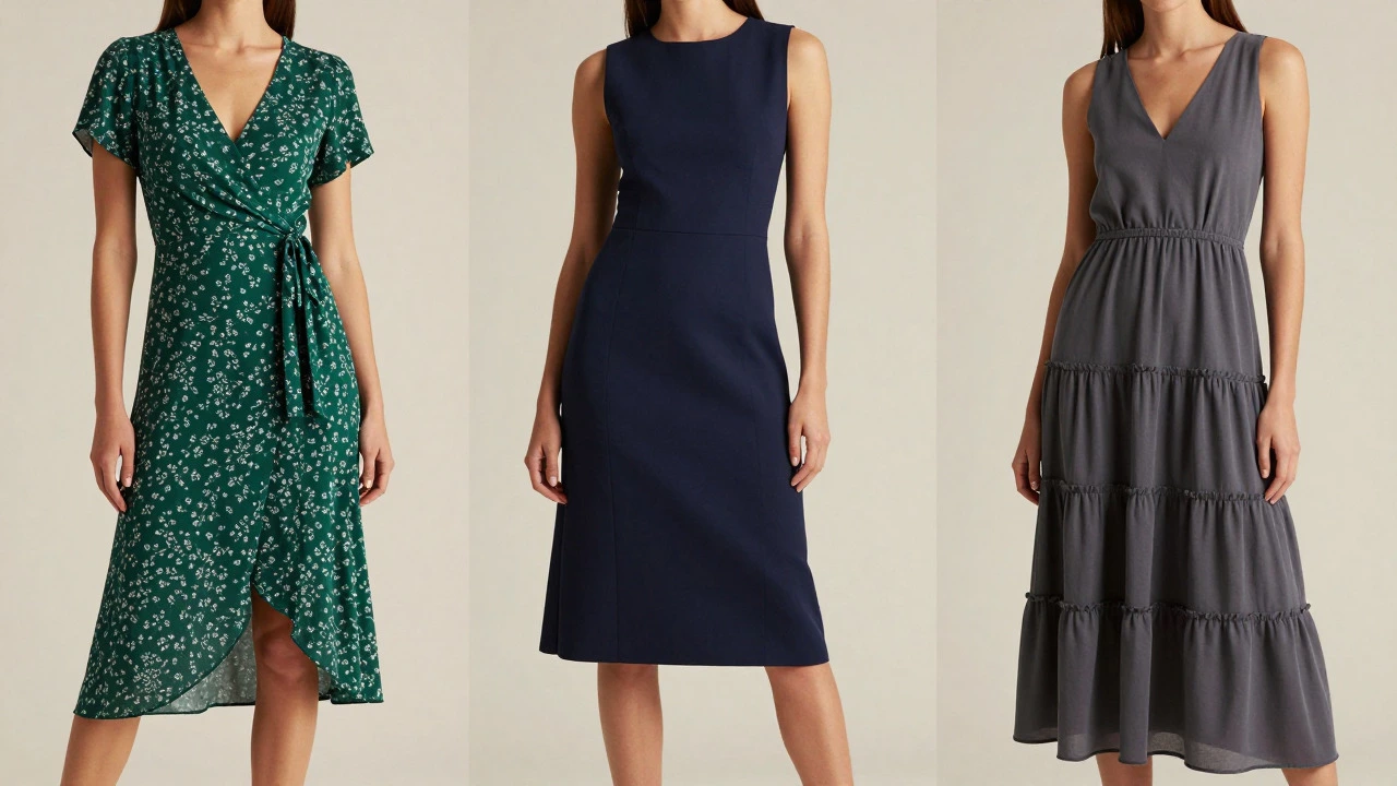 Three women modeling empire waist, A-line, and tiered summer dresses.