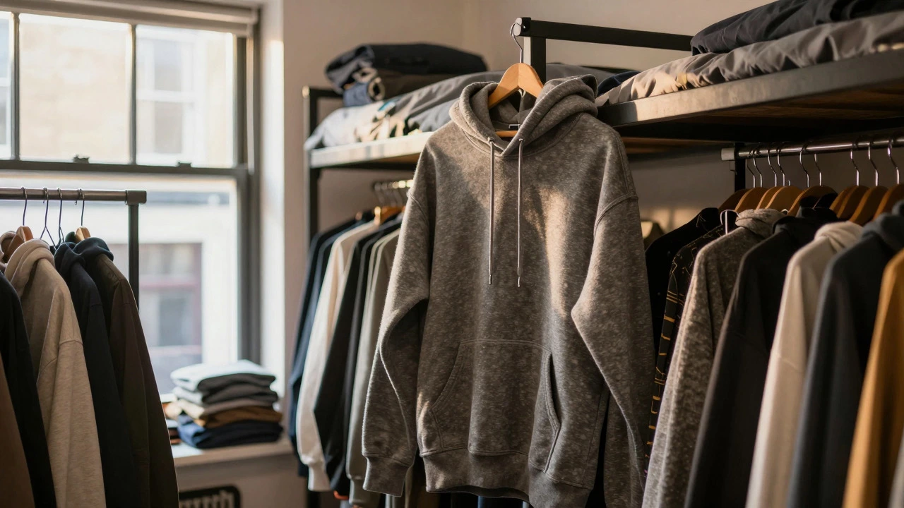 Vintage grey hoodie in cozy sustainable shop
