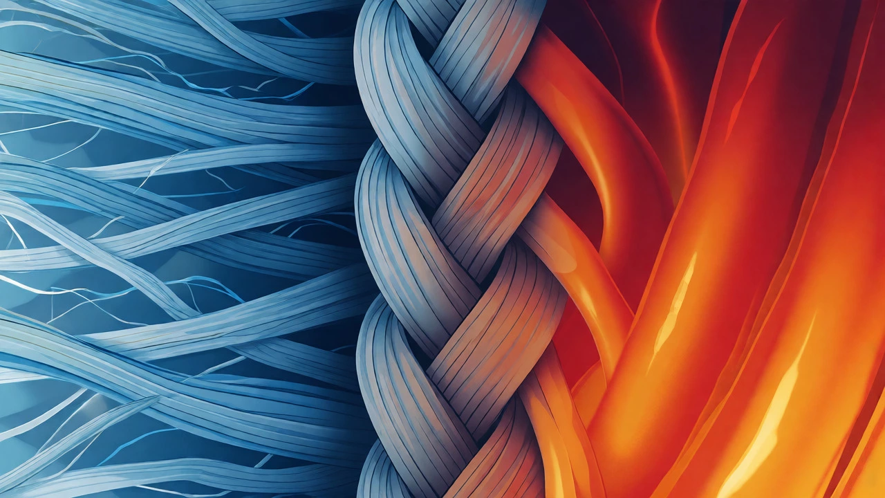 Conceptual diagram of cotton fibers contracting under heat versus relaxing when cool
