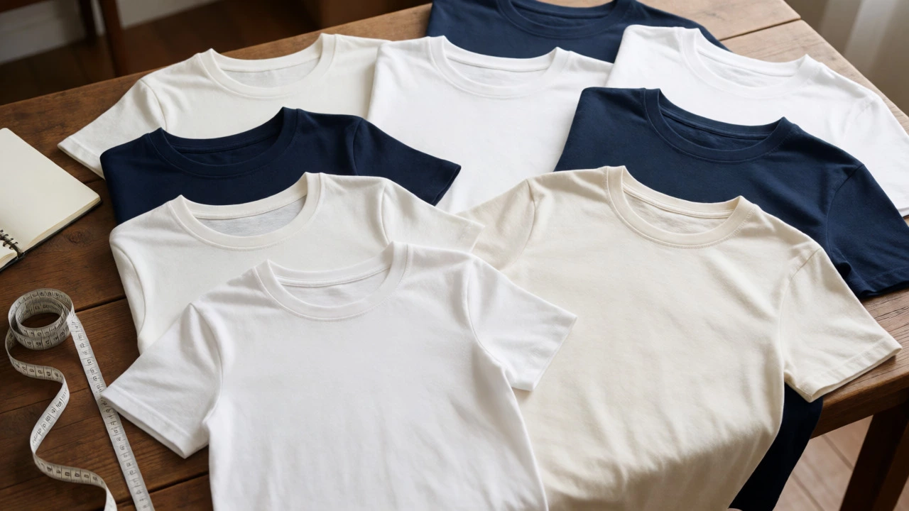 Flat lay of t-shirts and measuring tape