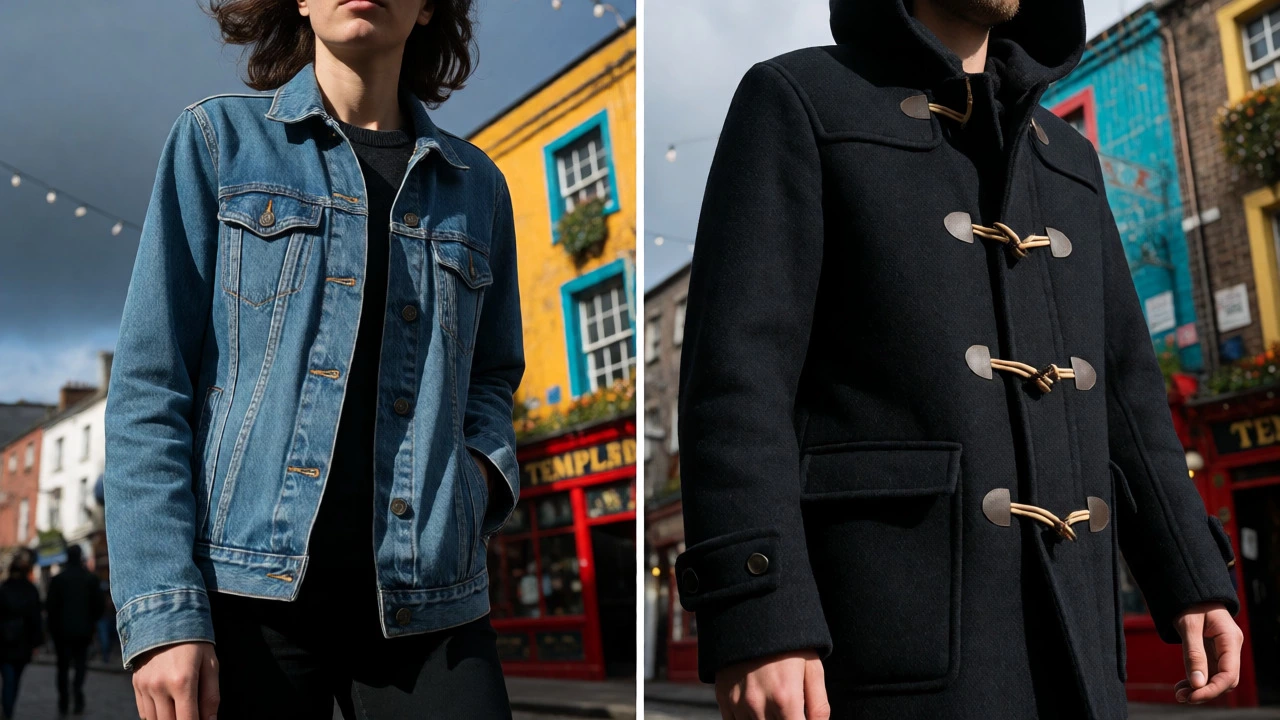 Comparison of denim jacket and wool coat in Dublin