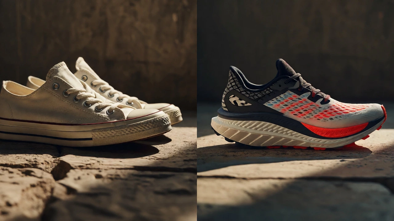 Comparison of flat Converse soles versus modern cushioned trainers