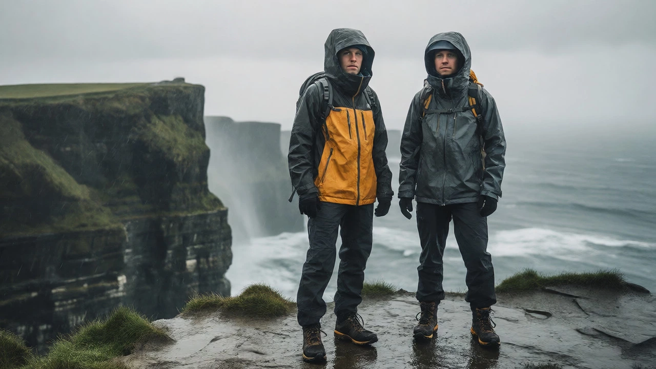 Hikers in performance wear at the Cliffs of Moher