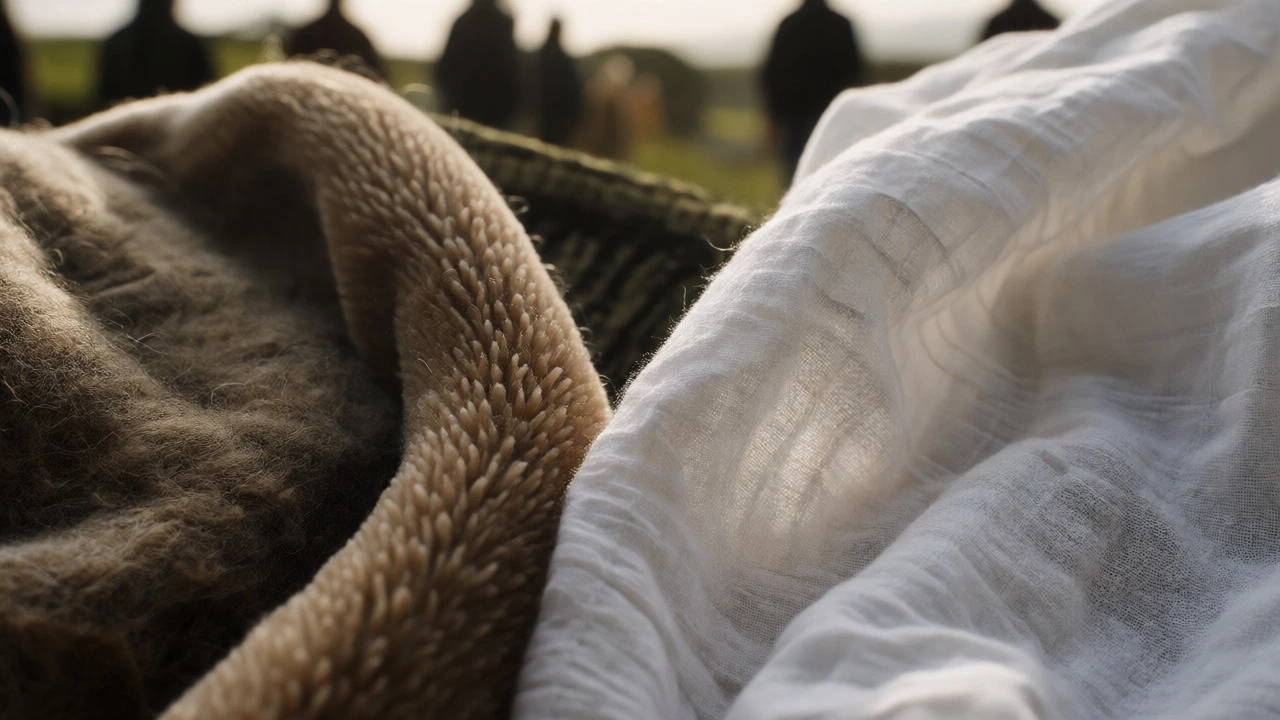 Macro comparison of heavy velvet wool and light breathable linen fabrics