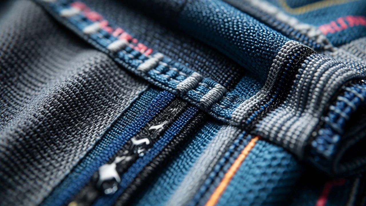 Macro detail of technical sportswear fabric repelling water droplets
