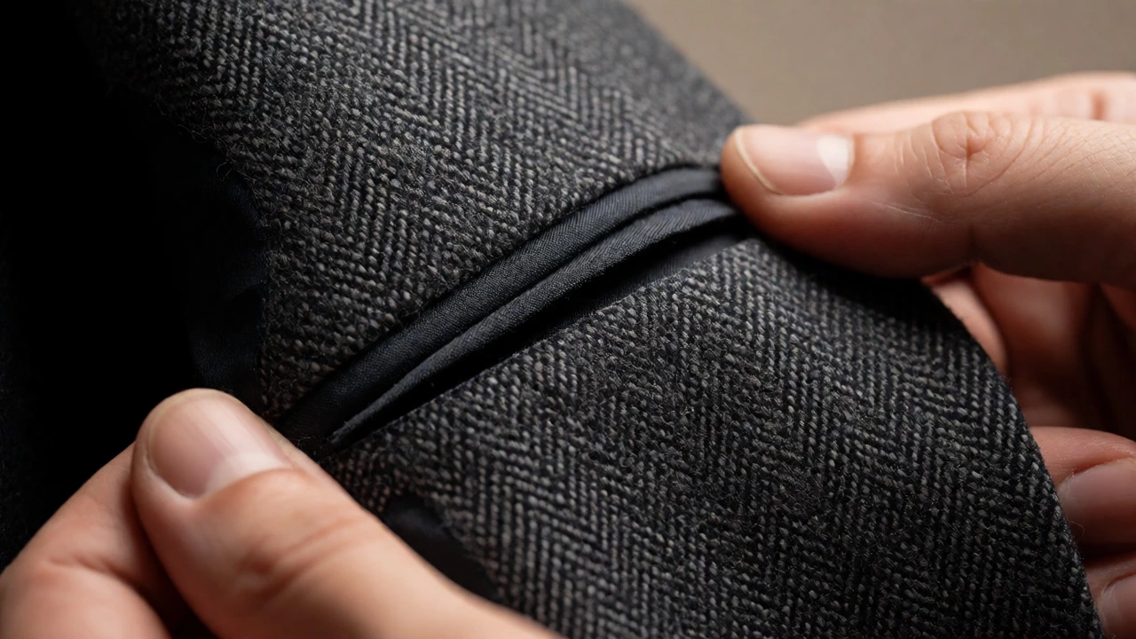 Macro view of suit lapel construction layers