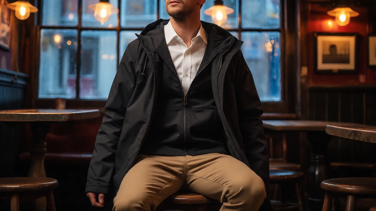 Man in smart-casual black zip-up hoodie over white shirt inside a Dublin pub